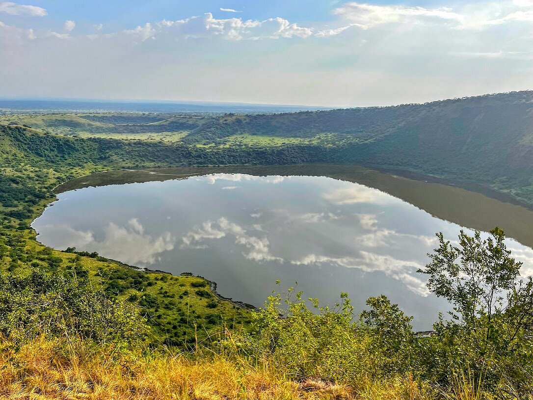 Crater lake viewpoint in Queen Elizabeth National Park Uganda